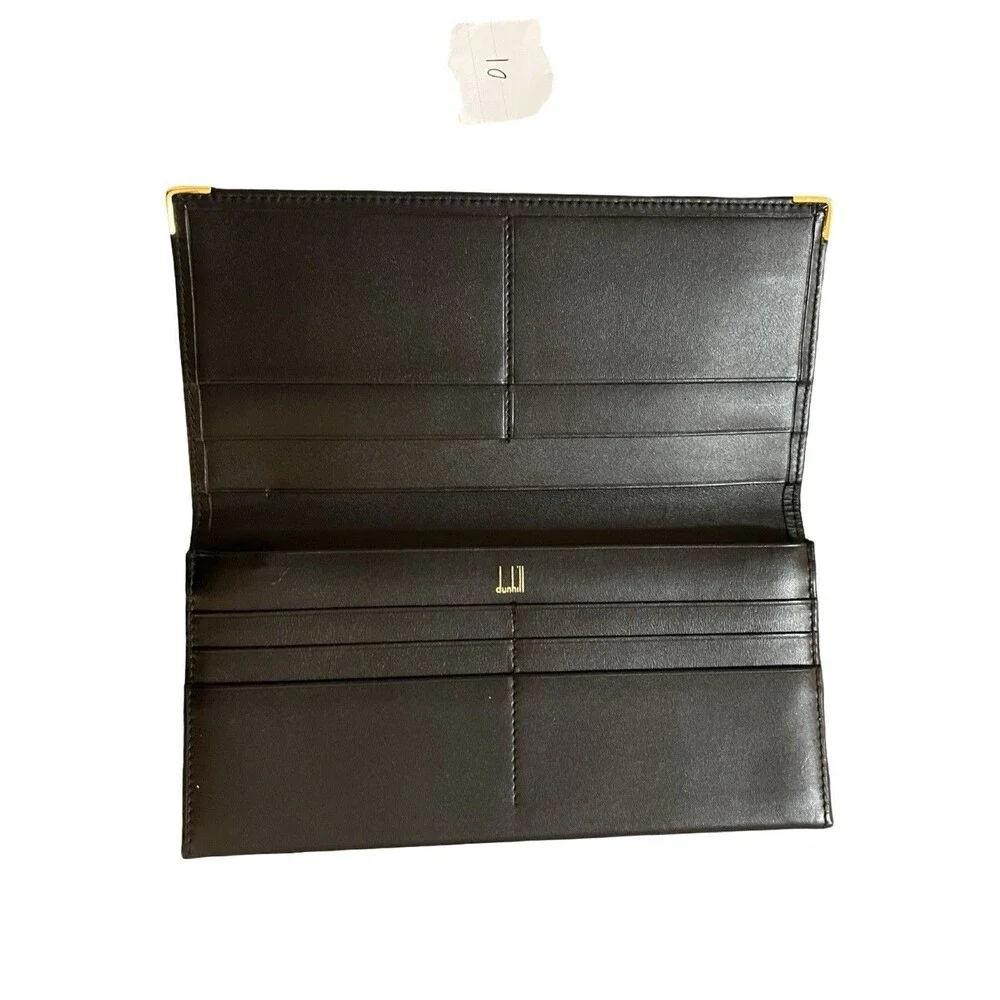 Dunhill *Mint*Smooth Black Leather Long Bifold Clean Wallet Mens/Womens Unisex
